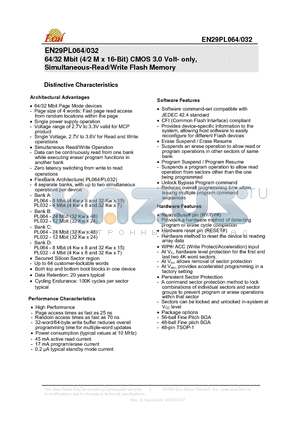 EN29PL064-70BIP datasheet - 64/32 Mbit (4/2 M x 16-Bit) CMOS 3.0 Volt- only,