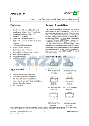 APL5308-21DC datasheet - Low IQ, Low Dropout 300mA Fixed Voltage Regulator