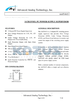 AAT1015 datasheet - 3-CHANNEL PC POWER SUPPLY SUPERVISOR