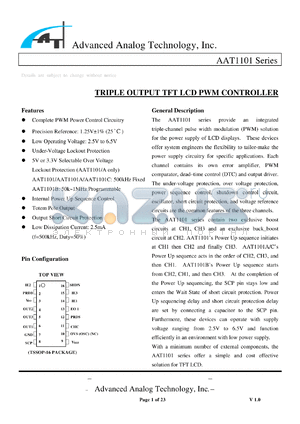 AAT1101-T1-T datasheet - TRIPLE OUTPUT TFT LCD PWM CONTROLLER