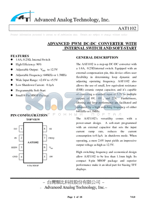 AAT1102 datasheet - ADVANCED PWM DC-DC CONVERTER WITH INTERNAL SWITCH AND SOFT-START