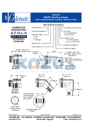 440LH075NF16 datasheet - EMI/RFI Banding Adapter Self-Locking Rotatable Coupling - Standard Profile