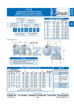 311LS034XMT1901 datasheet - Composite Lamp Base Thread EMI/RFI Shield Termination Backshell