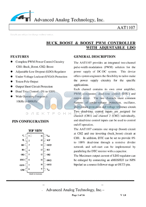 AAT1107 datasheet - BUCK_BOOST & BOOST PWM CONTROLLER WITH ADJUSTABLE LDO