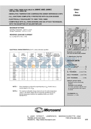 CD821 datasheet - MONOLITHIC TEMPERATURE COMPENSATED ZENER REFERENCE CHIPS