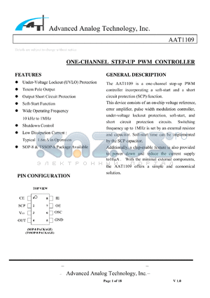 AAT1109-T2 datasheet - ONE-CHANNEL STEP-UP PWM CONTROLLER