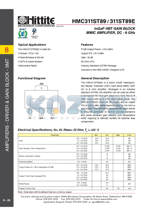 311ST89E datasheet - InGaP HBT GAIN BLOCK MMIC AMPLIFIER, DC - 6 GHz