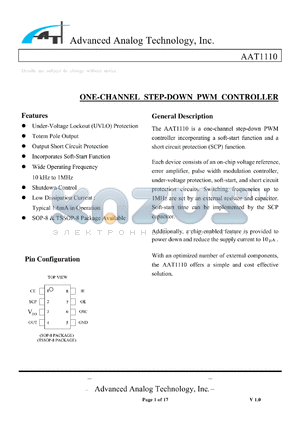 AAT1110-S datasheet - ONE-CHANNEL STEP-DOWN PWM CONTROLLER