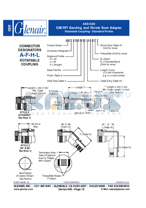 440LJ030M20 datasheet - EMI/RFI Banding and Shrink Boot Adapter Rotatable Coupling - Standard Profile