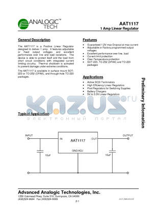 AAT1117XNY-ADJ-T1 datasheet - 1 Amp Linear Regulator