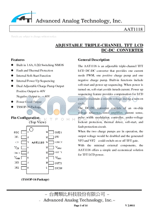 AAT1118_2 datasheet - ADJUSTABLE TRIPLE-CHANNEL TFT LCD DC-DC CONVERTER