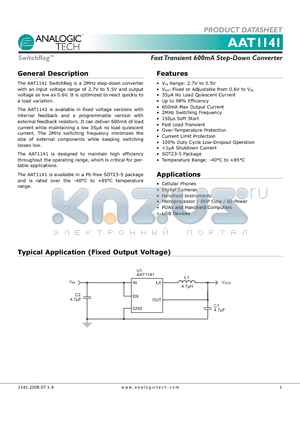 AAT1141IGV-1.2-T1 datasheet - Fast Transient 600mA Step-Down Converter