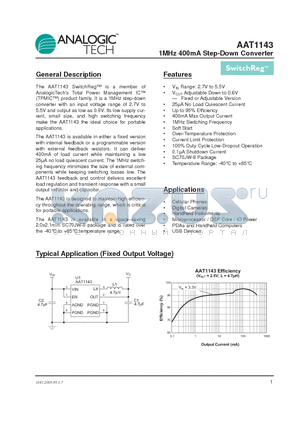 AAT1143IJS-1.5-T1 datasheet - 1MHz 400mA Step-Down Converter