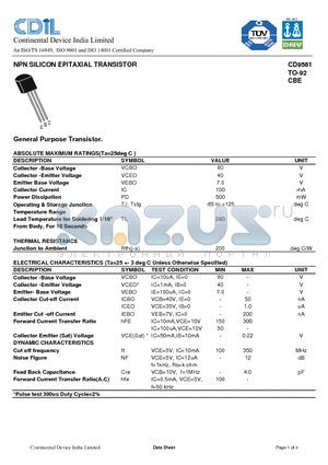 CD9581 datasheet - NPN SILICON EPITAXIAL TRANSISTOR