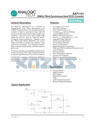 AAT1151IKS-3.3-T1 datasheet - 850kHz 700mA Synchronous Buck DC/DC Converter