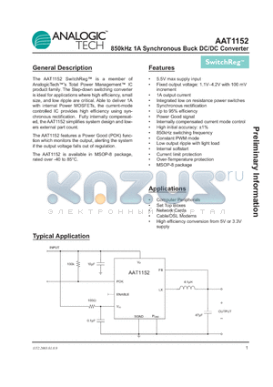 AAT1152IKS-1.5-T1 datasheet - 850kHz 1A Synchronous Buck DC/DC Converter