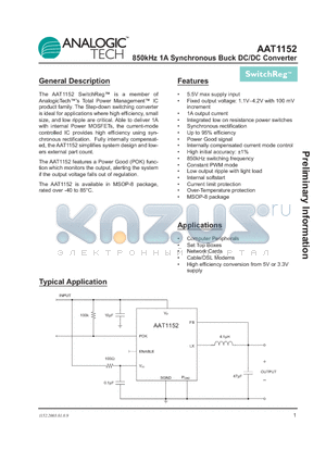 AAT1152IKS-2.5-T1 datasheet - 850kHz 1A Synchronous Buck DC/DC Converter