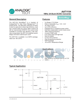 AAT1154IAS-1.0-T1 datasheet - 1MHz 3A Buck DC/DC Converter