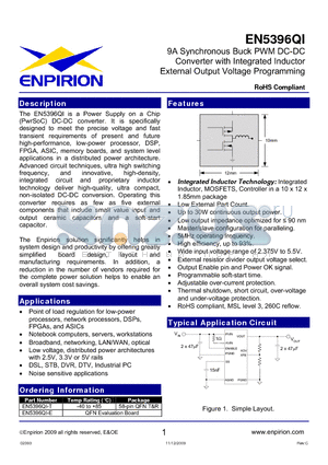 EN5396QI datasheet - 9A Synchronous Buck PWM DC-DC Converter with Integrated Inductor External Output Voltage Programming