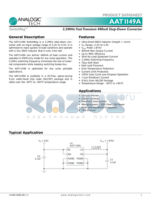 AAT1149A datasheet - 2.2MHz Fast Transient 400mA Step-Down Converter
