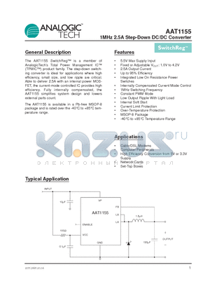 AAT1155IKS-3.3-T1 datasheet - 1MHz 2.5A Step-Down DC/DC Converter