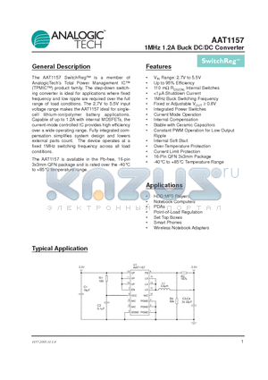 AAT1157 datasheet - 1MHz 1.2A Buck DC/DC Converter