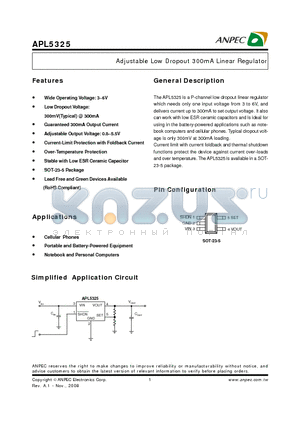 APL5325BI-TRG datasheet - Adjustable Low Dropout 300mA Linear Regulator