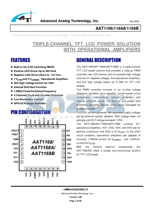 AAT1168B datasheet - TRIPLE-CHANNEL TFT LCD POWER SOLUTION WITH OPERATIONAL AMPLIFIERS
