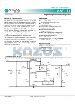 AAT1184 datasheet - High Voltage Step-Down Regulator