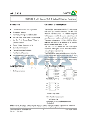 APL5332 datasheet - CMOS LDO with Source-Sink & Output Selection Functions