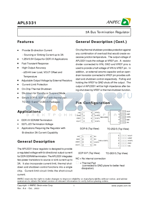 APL5331 datasheet - 3A Bus Termination Regulator