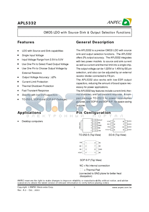 APL5332U datasheet - CMOS LDO with Source-Sink & Output Selection Functions