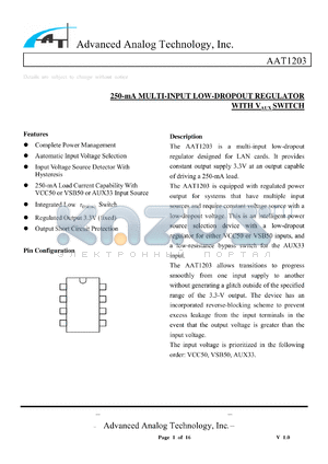 AAT1203-S datasheet - 250-mA MULTI-INPUT LOW-DROPOUT REGULATOR WITH V-AUX SWITCH