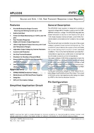 APL5336 datasheet - Source and Sink, 1.5A, Fast Transient Response Linear Regulator