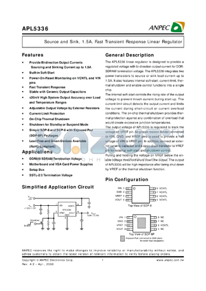 APL5336KI-TRG datasheet - Source and Sink, 1.5A, Fast Transient Response Linear Regulator