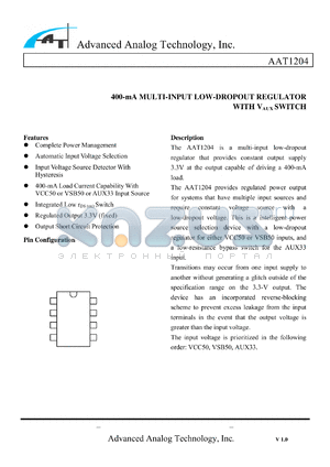 AAT1204 datasheet - 400-mA MULTI-INPUT LOW-DROPOUT REGULATOR WITH VAUX SWITCH