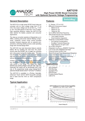 AAT1210 datasheet - High Power DC/DC Boost Converter with Optional Dynamic Voltage Programming