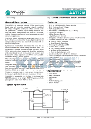 AAT1218ITP-1.2-T1 datasheet - 1A, 1.2MHz Synchronous Boost Converter