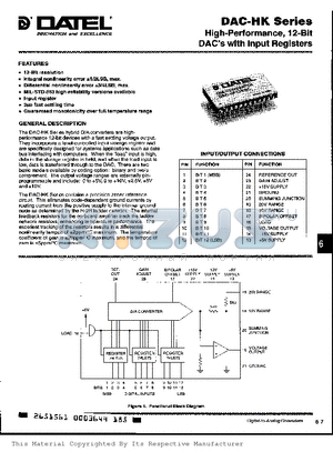 DAC-HK12BMC-2 datasheet - HIGH PERFORMANCE 12 BIT DAC WITH INPUT REGISTERS