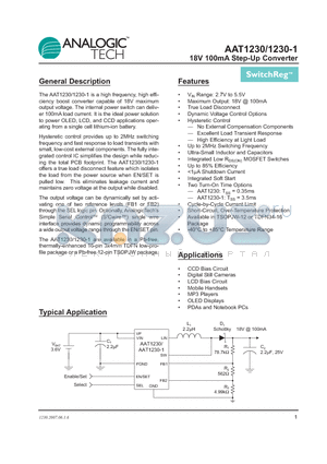 AAT1230-1 datasheet - 18V 100mA Step-Up Converter
