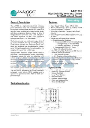 AAT1235IRN-T1 datasheet - High Efficiency White LED Drivers for Backlight and Keypad
