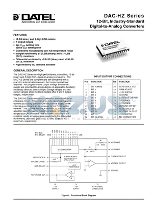 DAC-HZ12DGC datasheet - 12-Bit, Industry-Standard Digital-to-Analog Converters