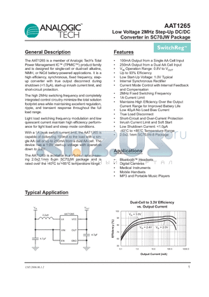 AAT1265IJS-3.0-T1 datasheet - Low Voltage 2MHz Step-Up DC/DC Converter in SC70JW Package