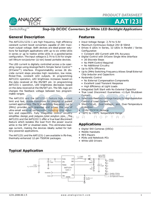 AAT1231ITP-T1 datasheet - Step-Up DC/DC Converters for White LED Backlight Applications