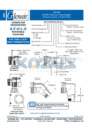 440LS084M18 datasheet - EMI/RFI Tinel-Lock Ring Adapter Rotatable Coupling - Standard Profile