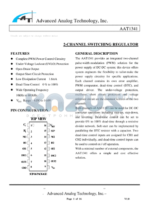 AAT1341-S1 datasheet - 2-CHANNEL SWITCHING REGULATOR