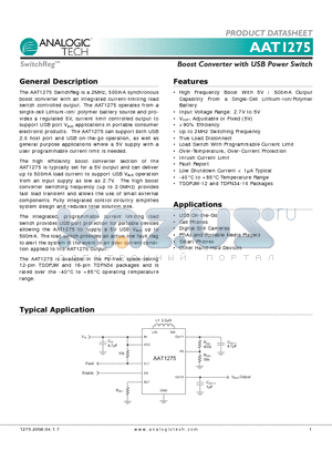 AAT1275ITP-5.0-T1 datasheet - Boost Converter with USB Power Switch