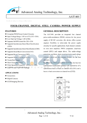 AAT1401 datasheet - FOUR-CHANNEL DIGITAL STILL CAMERA POWER SUPPLY