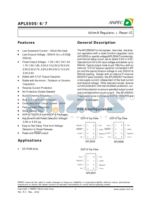 APL5505-13KC datasheet - 500mA Regulator  Reset IC