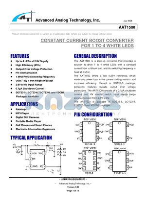 AAT1500 datasheet - CONSTANT CURRENT BOOST CONVERTER FOR 1 TO 4 WHITE LEDS